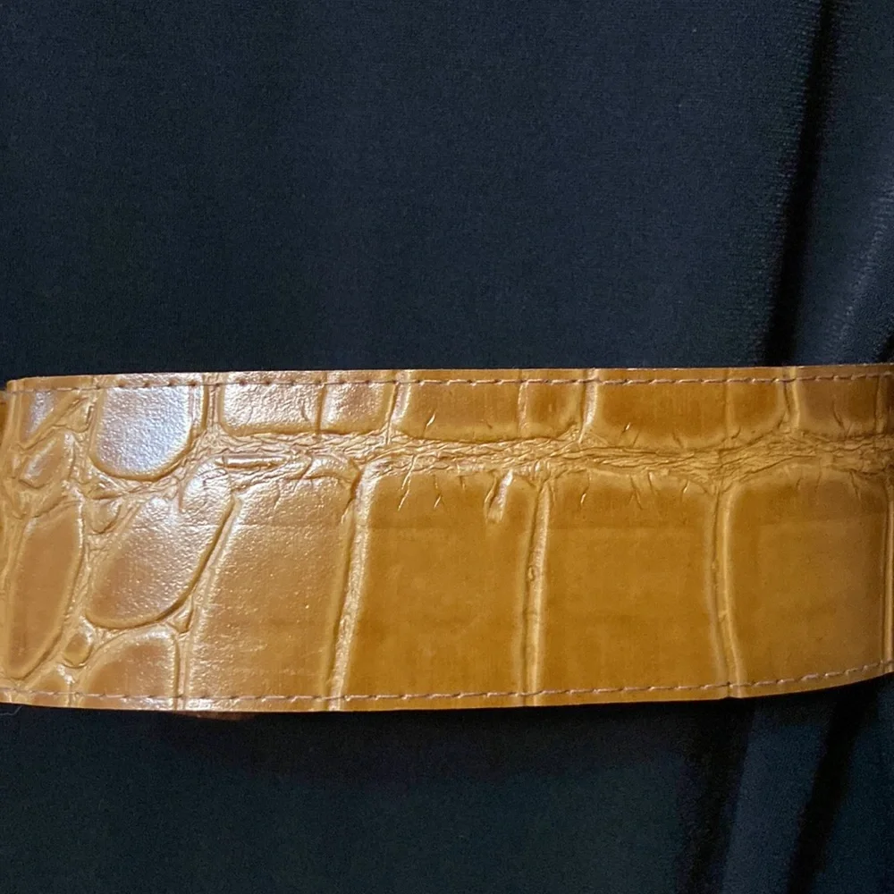 Brown Womens Croc Print Wide Belt-Size 10/12 (30-32”)